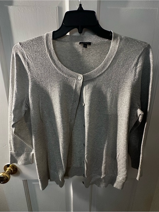 Talbots Sweaters - Talbots Light Gray Metallic Knit Cardigan Sweater